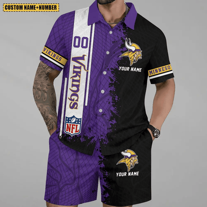 LIMITED RUN - NEW CUSTOMIZED NFL05 MVK MINNESOTA VIKINGS UNISEX HAWAIIAN SHIRT & SHORTS SET