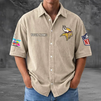 LIMITED EDITION - NEW CUSTOMIZED NFL05 MVK MINNESOTA VIKINGS SEERSUCKER BUTTON SHIRT