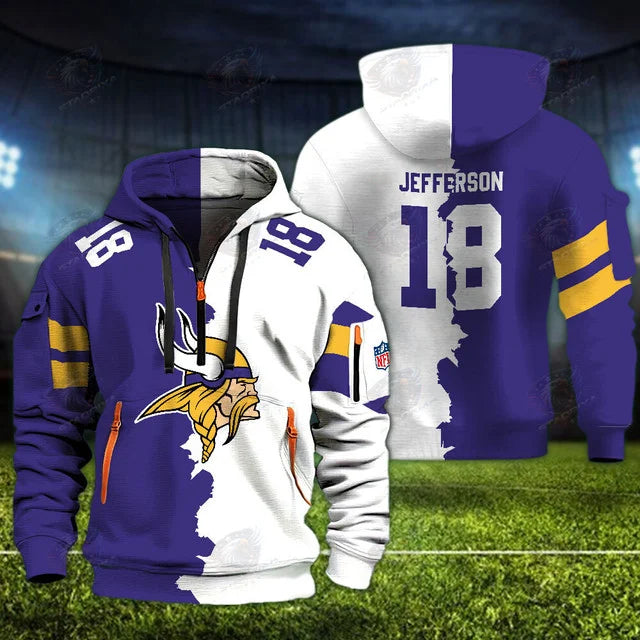 [SPECIAL OFFER] NEW CUSTOMIZED NFL05 MVK MINNESOTA VIKINGS QUARTER ZIP HOODIE