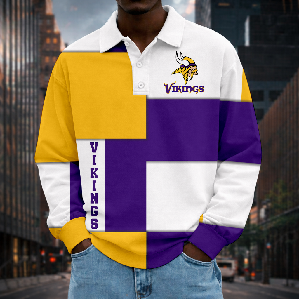 LIMITED EDITION - NEW CUSTOMIZED NFL05 MVK MINNESOTA VIKINGS MEN LONG SLEEVE POLO