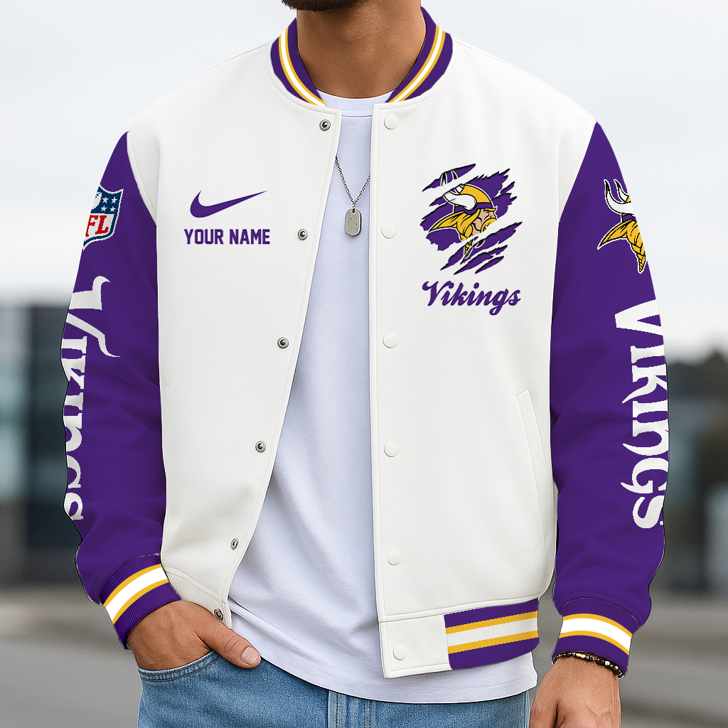LIMITED EDITION - NEW CUSTOMIZED NFL05 MVK MINNESOTA VIKINGS BASEBALL JACKET