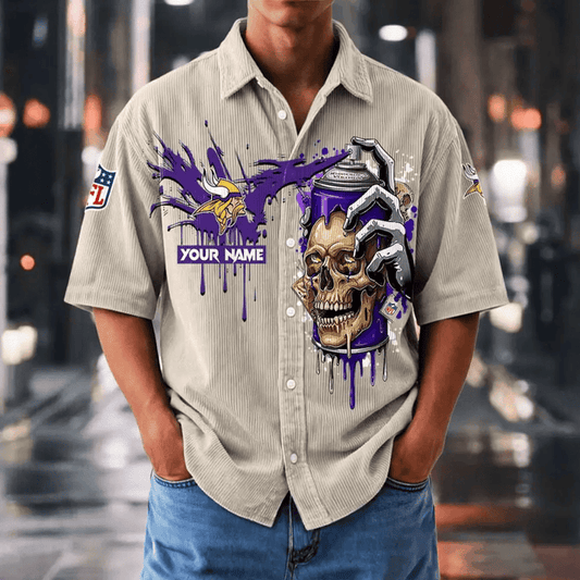 [SPECIAL OFFER] NEW CUSTOMIZED NFL05 MVK MINNESOTA VIKINGS SEERSUCKER BUTTON SHIRT