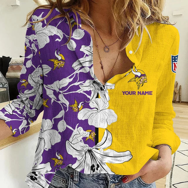 [SPECIAL OFFER] NEW CUSTOMIZED NFL05 MVK MINNESOTA VIKINGS WOMEN CASUAL SHIRT FOR FAN