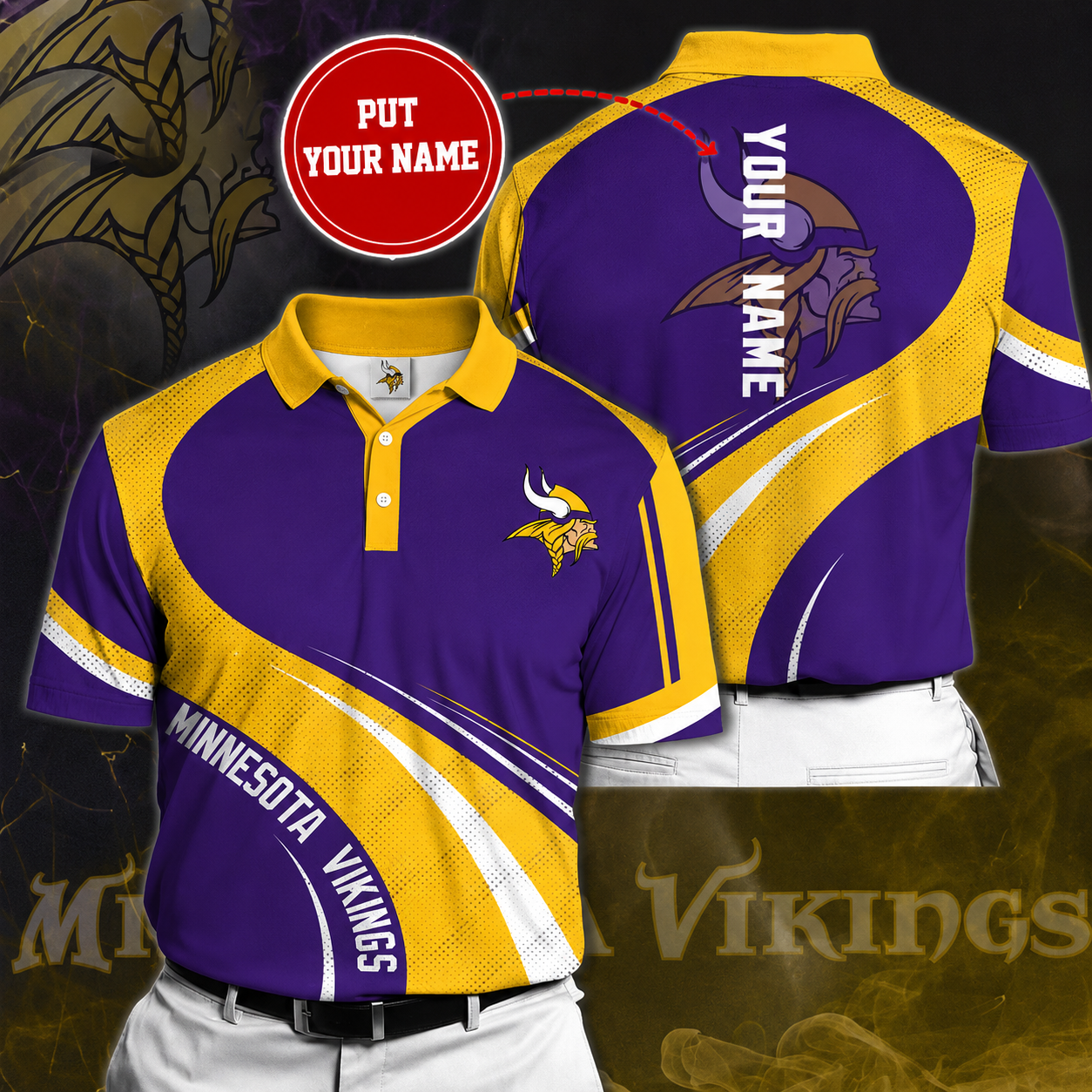 LIMITED EDITION - NEW CUSTOMIZED NFL05 MVK MINNESOTA VIKINGS POLO SHIRT