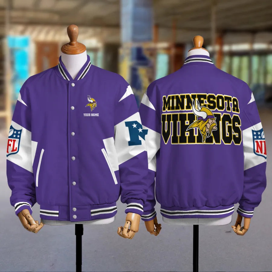 [HOT DEAL] NEW CUSTOMIZED NFL05 MVK MINNESOTA VIKINGS SATIN VARSITY & BASEBALL JACKET