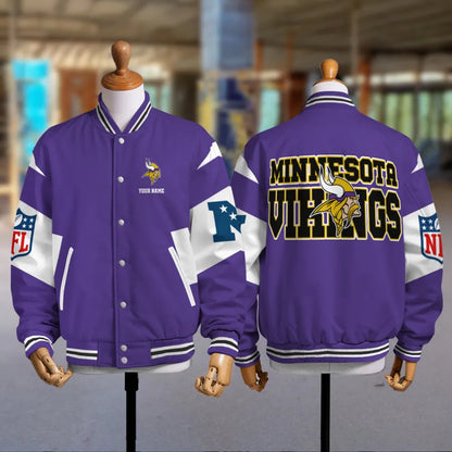 [HOT DEAL] NEW CUSTOMIZED NFL05 MVK MINNESOTA VIKINGS SATIN VARSITY & BASEBALL JACKET