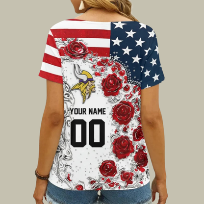 [SPECIAL OFFER] NEW CUSTOMIZED NFL05 MVK MINNESOTA VIKINGS V-NECK FEMALE SHIRT
