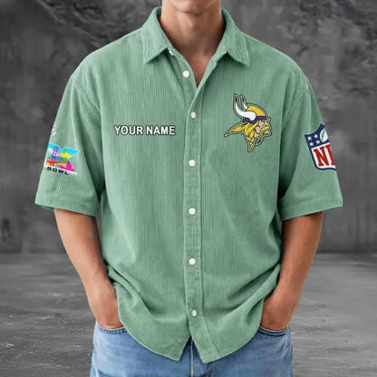 LIMITED EDITION - NEW CUSTOMIZED NFL05 MVK MINNESOTA VIKINGS SEERSUCKER BUTTON SHIRT