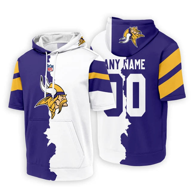 LIMITED EDITION - NEW CUSTOMIZED NFL05 MVK MINNESOTA VIKINGS SHORT SLEEVE HOODIE T-SHIRT
