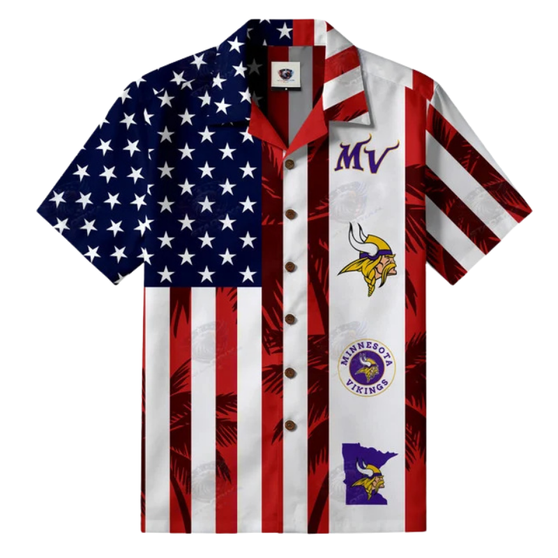 LIMITED EDITION - NEW CUSTOMIZED NFL05 MVK MINNESOTA VIKINGS PATRIOTIC 250 USA HAWAIIAN SHIRT