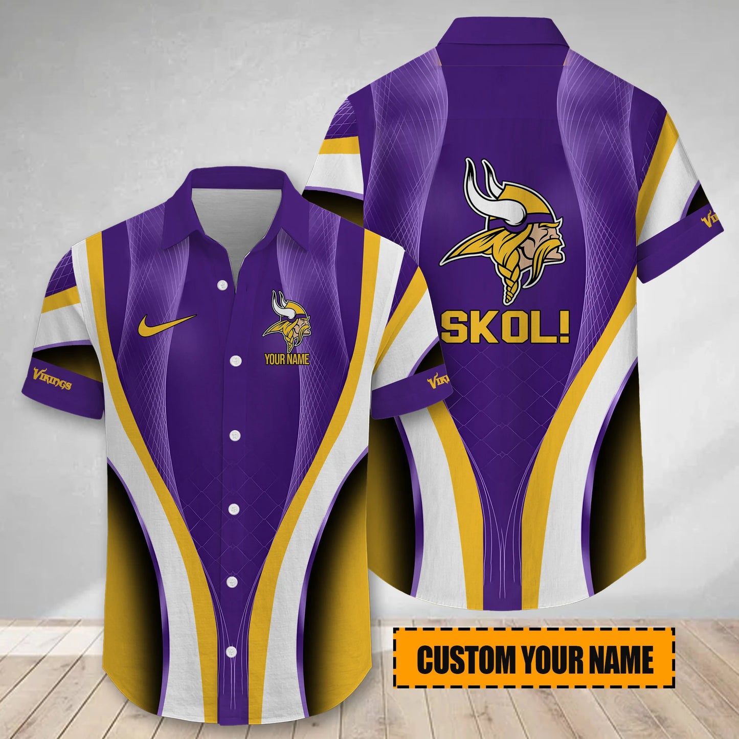 LIMITED EDITION - NEW CUSTOMIZED NFL05 MVK MINNESOTA VIKINGS SHORT SLEEVE BUTTON-UP SHIRT