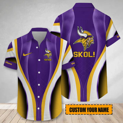 LIMITED EDITION - NEW CUSTOMIZED NFL05 MVK MINNESOTA VIKINGS SHORT SLEEVE BUTTON-UP SHIRT