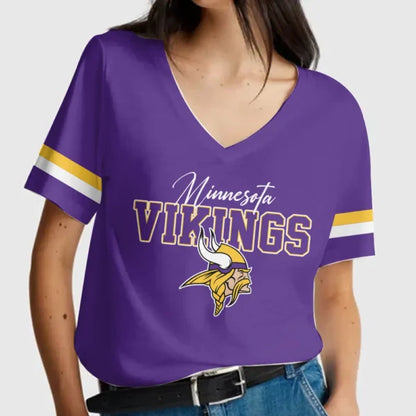 LIMITED EDITION - NEW CUSTOMIZED NFL05 MVK MINNESOTA VIKINGS V-NECK FEMALE SHIRT