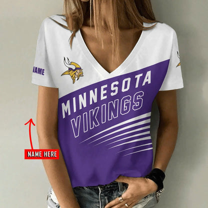 [SPECIAL OFFER] NEW CUSTOMIZED NFL05 MVK MINNESOTA VIKINGS V-NECK FEMALE SHIRT