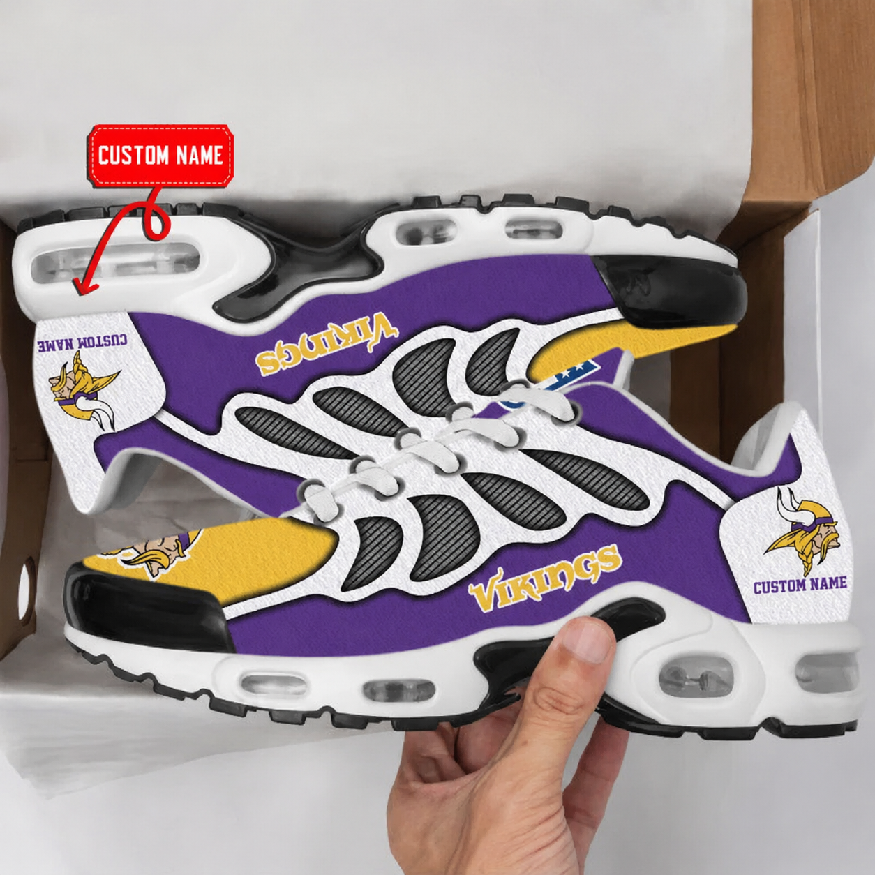 LIMITED EDITION - NEW CUSTOMIZED NFL05 MVK MINNESOTA VIKINGS AIR MAX PLUS SNEAKERS