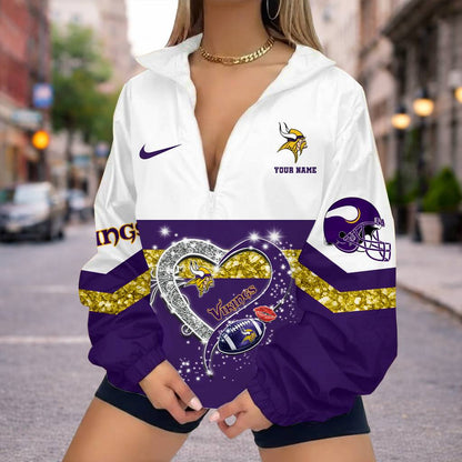LIMITED EDITION - NEW CUSTOMIZED NFL05 MVK MINNESOTA VIKINGS V-NECK ZIPPER SWEATSHIRT JACKET