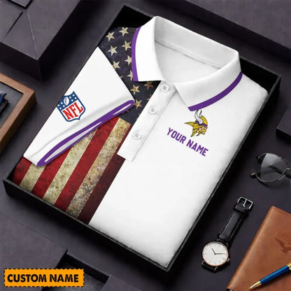 [SPECIAL OFFER] NEW CUSTOMIZED NFL05 MVK MINNESOTA VIKINGS US FLAG POLO SHIRT