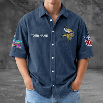 LIMITED EDITION - NEW CUSTOMIZED NFL05 MVK MINNESOTA VIKINGS SEERSUCKER BUTTON SHIRT