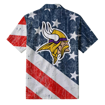 LIMITED EDITION - NEW CUSTOMIZED NFL05 MVK MINNESOTA VIKINGS PATRIOTIC 250 USA HAWAIIAN SHIRT