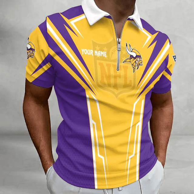 [SPECIAL OFFER] NEW CUSTOMIZED NFL05 MVK MINNESOTA VIKINGS ZIP POLO SHIRT