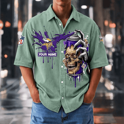 [SPECIAL OFFER] NEW CUSTOMIZED NFL05 MVK MINNESOTA VIKINGS SEERSUCKER BUTTON SHIRT