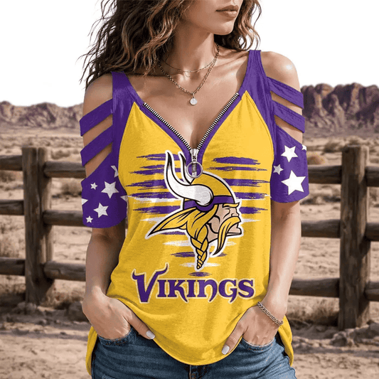 [SPECIAL OFFER] NEW CUSTOMIZED NFL05 MVK MINNESOTA VIKINGS STRAPPY COLD-SHOULDER TOP
