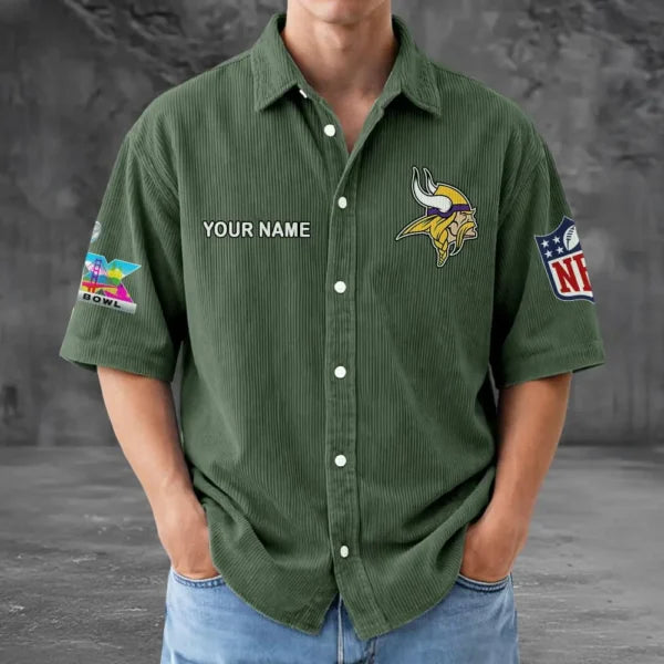 LIMITED EDITION - NEW CUSTOMIZED NFL05 MVK MINNESOTA VIKINGS SEERSUCKER BUTTON SHIRT