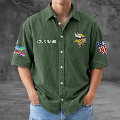 LIMITED EDITION - NEW CUSTOMIZED NFL05 MVK MINNESOTA VIKINGS SEERSUCKER BUTTON SHIRT