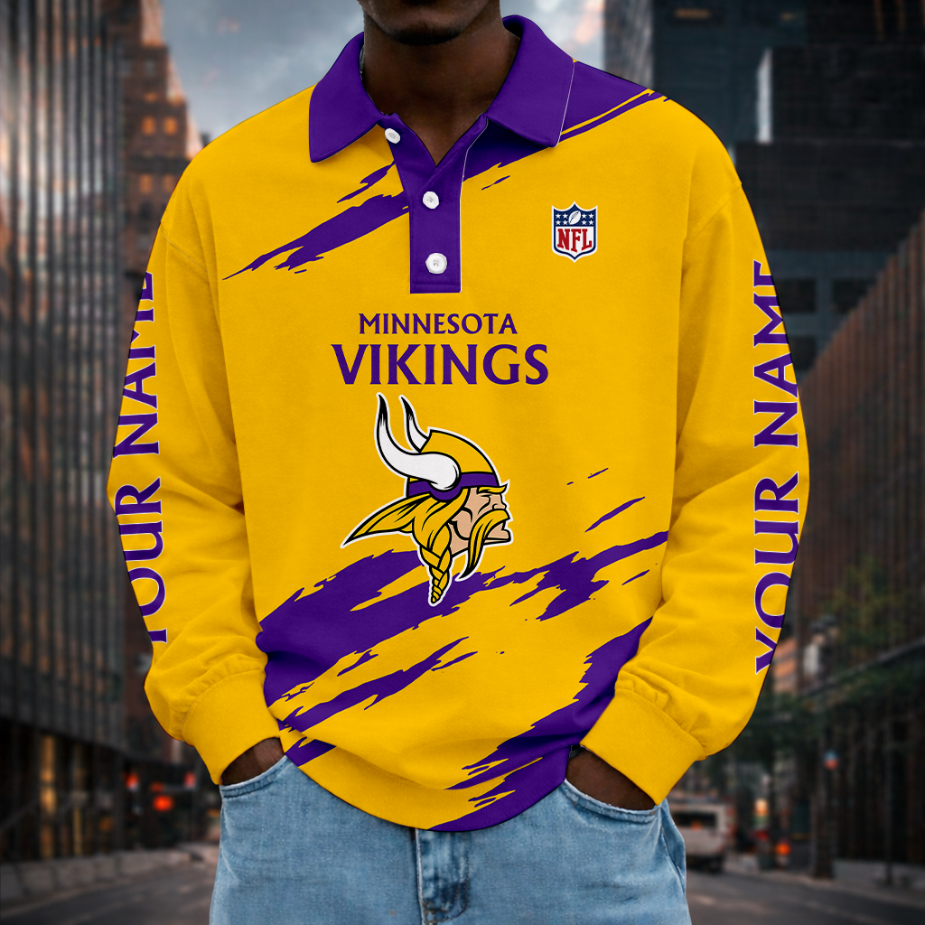 LIMITED EDITION - NEW CUSTOMIZED NFL05 MVK MINNESOTA VIKINGS MEN LONG SLEEVE POLO