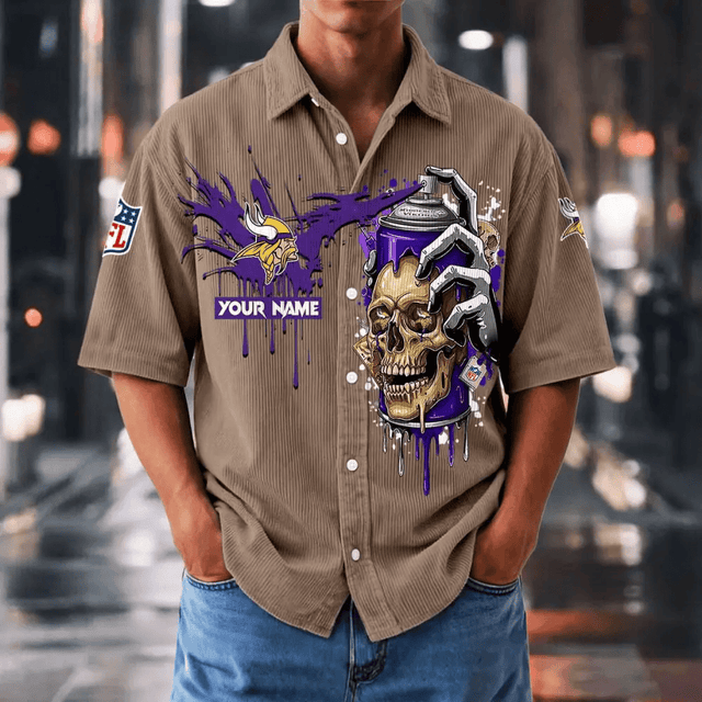 [SPECIAL OFFER] NEW CUSTOMIZED NFL05 MVK MINNESOTA VIKINGS SEERSUCKER BUTTON SHIRT