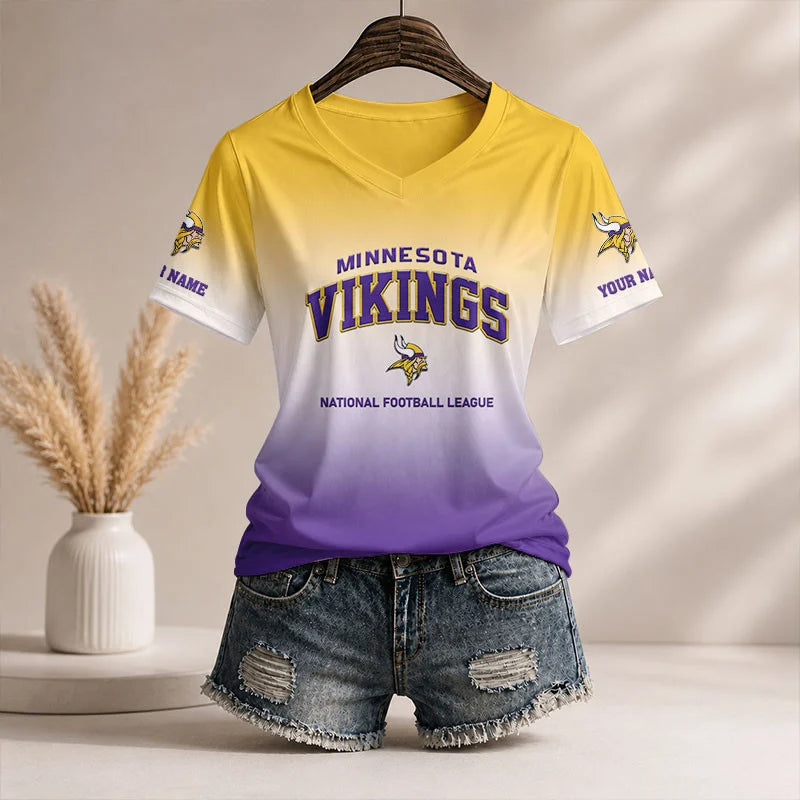 LIMITED EDITION - NEW CUSTOMIZED NFL05 MVK MN VIKINGS V-NECK FEMALE SHIRT