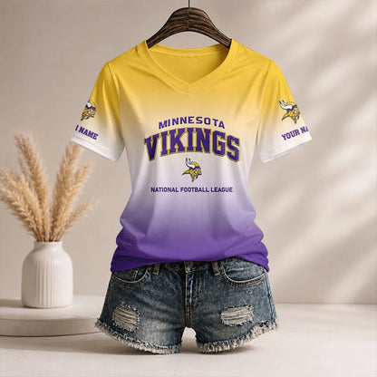 LIMITED EDITION - NEW CUSTOMIZED NFL05 MVK MN VIKINGS V-NECK FEMALE SHIRT