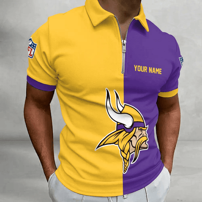 [SPECIAL OFFER] NEW CUSTOMIZED NFL05 MVK MINNESOTA VIKINGS ZIP POLO SHIRT