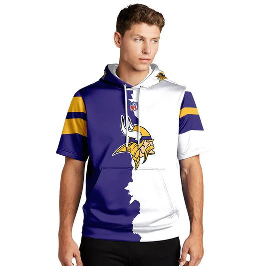 LIMITED EDITION - NEW CUSTOMIZED NFL05 MVK MINNESOTA VIKINGS SHORT SLEEVE HOODIE T-SHIRT
