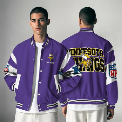 [HOT DEAL] NEW CUSTOMIZED NFL05 MVK MINNESOTA VIKINGS SATIN VARSITY & BASEBALL JACKET