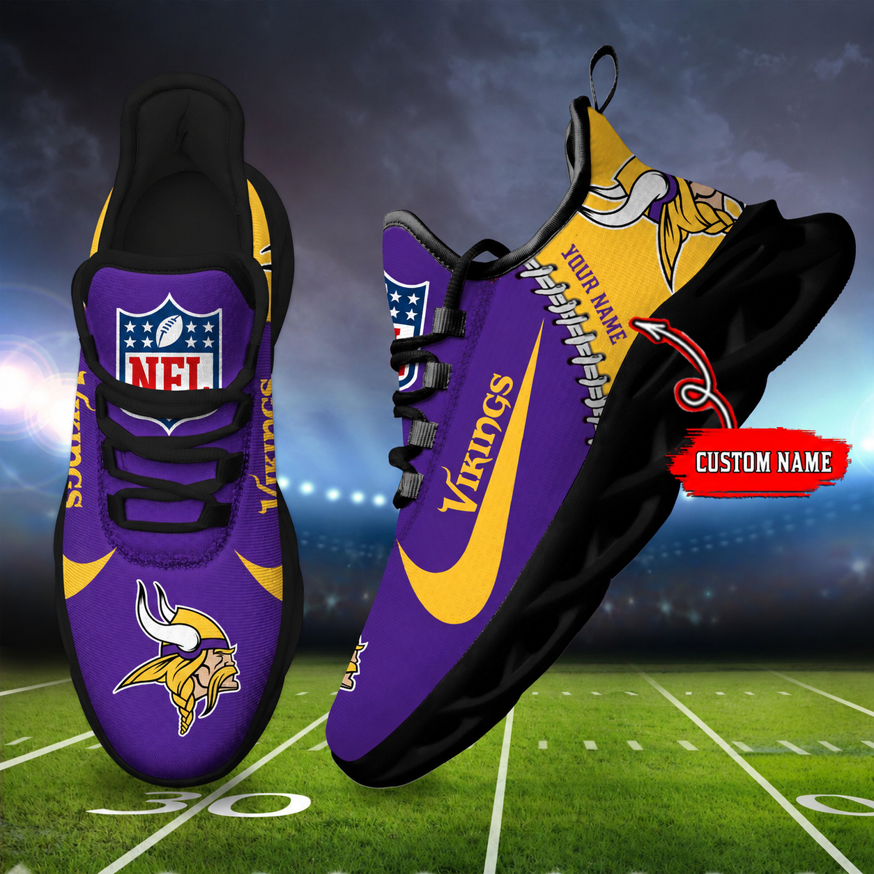 LIMITED EDITION - NEW CUSTOMIZED NFL05 MVK MINNESOTA VIKINGS UNISEX MAX SOUL SHOES