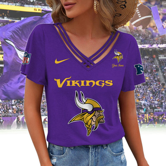 [SPECIAL OFFER] NEW CUSTOMIZED NFL05 MVK MINNESOTA VIKINGS V-NECK SHIRT