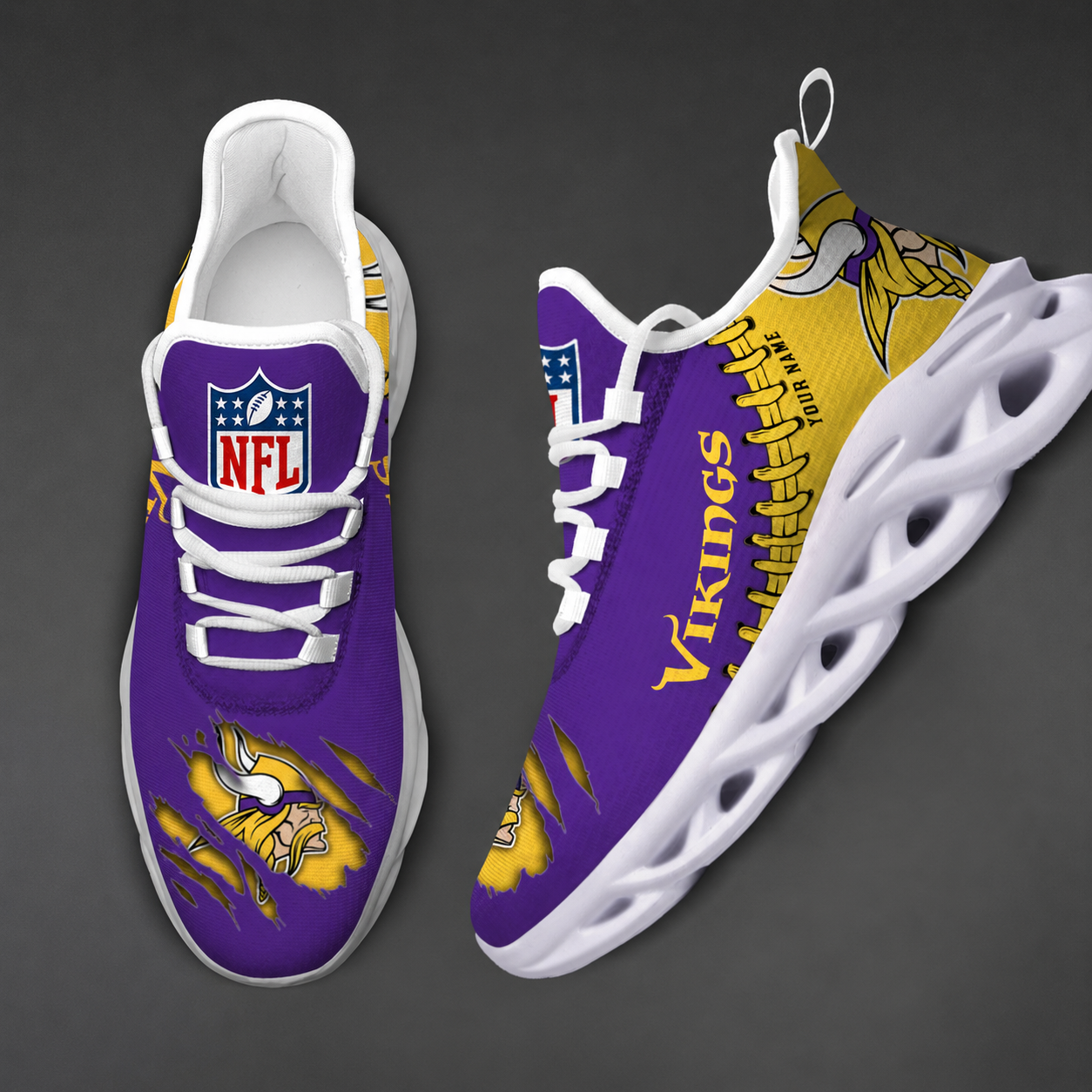 LIMITED EDITION - NEW CUSTOMIZED NFL05 MVK MINNESOTA VIKINGS UNISEX MAX SOUL SHOES