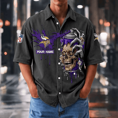 [SPECIAL OFFER] NEW CUSTOMIZED NFL05 MVK MINNESOTA VIKINGS SEERSUCKER BUTTON SHIRT