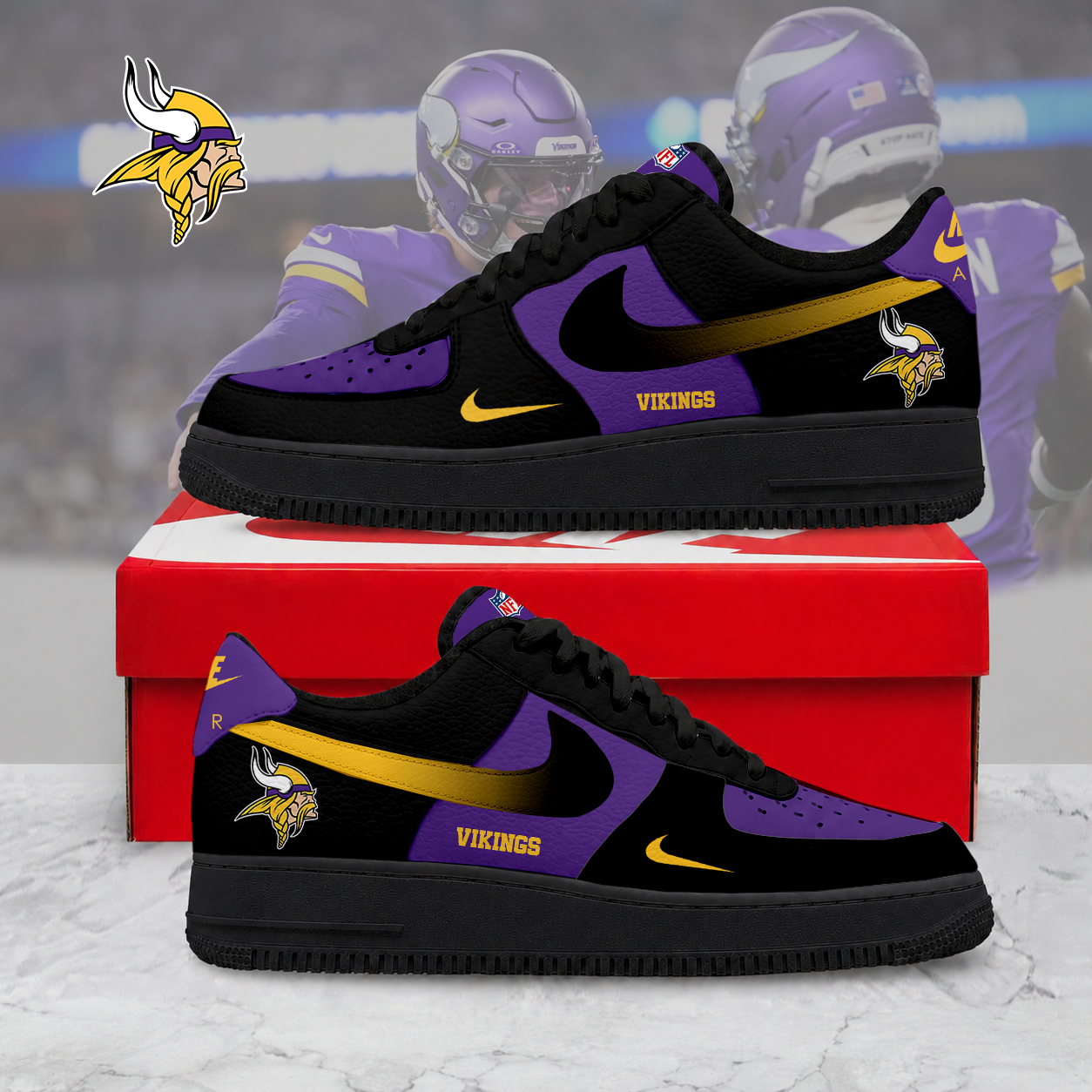 ELITE EDITION - NEW CUSTOMIZED NFL05 MVK MINNESOTA VIKINGS AF1 SNEAKERS