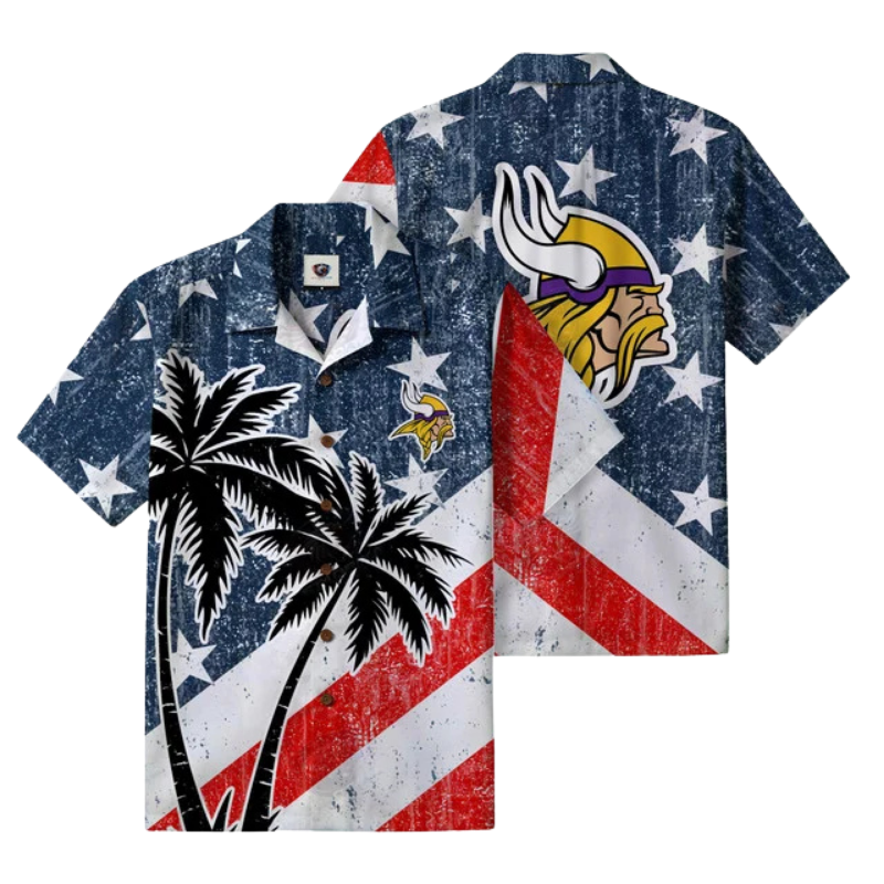 LIMITED EDITION - NEW CUSTOMIZED NFL05 MVK MINNESOTA VIKINGS PATRIOTIC 250 USA HAWAIIAN SHIRT