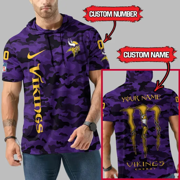 LIMITED EDITION - NEW CUSTOMIZED NFL05 MVK MINNESOTA VIKINGS SHORT SLEEVE HOODIE
