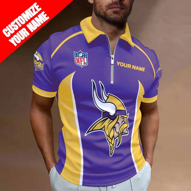 LIMITED EDITION - NEW CUSTOMIZED NFL05 MVK MINNESOTA VIKINGS ZIP POLO SHIRT