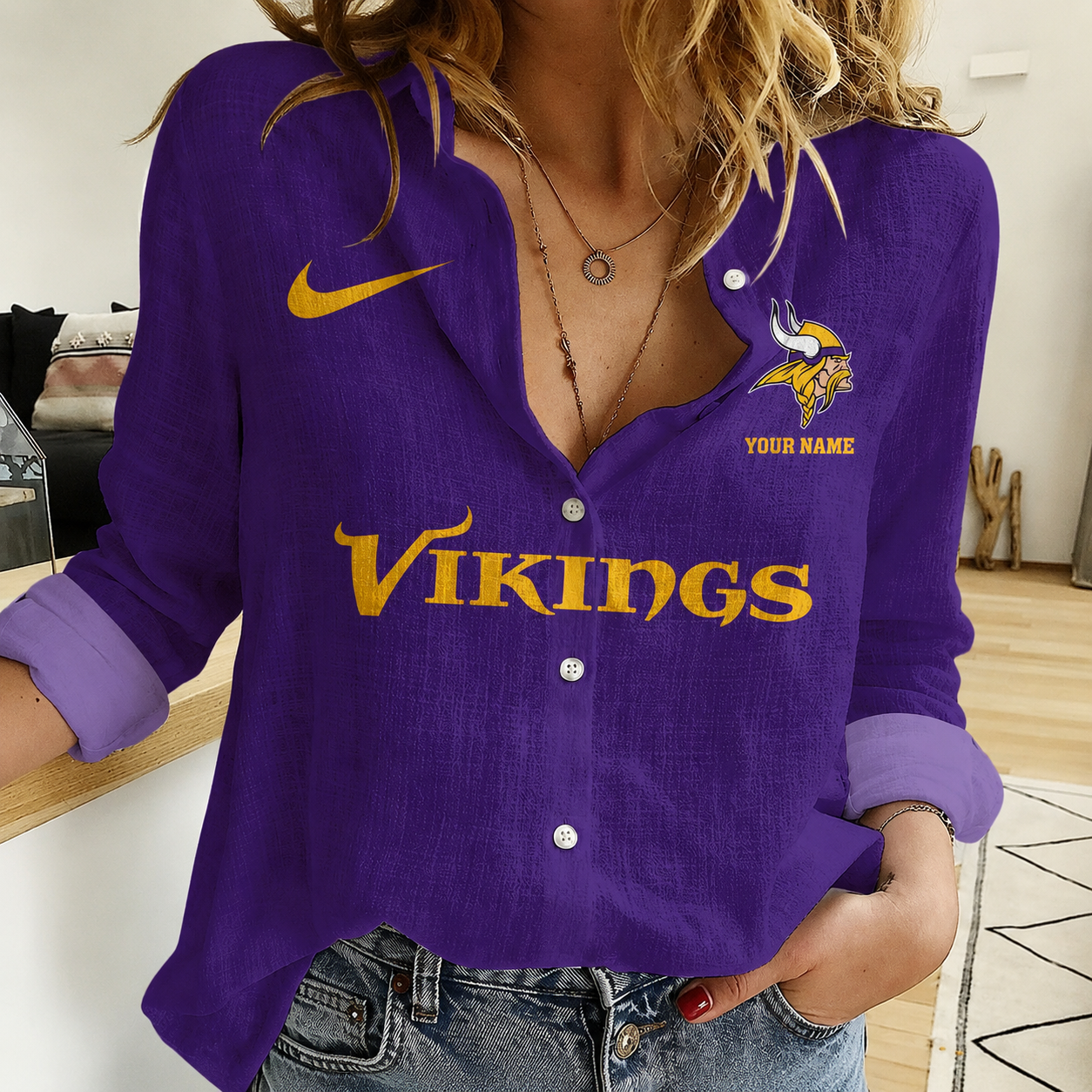 LIMITED EDITION - NEW CUSTOMIZED NFL05 MVK MINNESOTA VIKINGS WOMEN CASUAL SHIRT