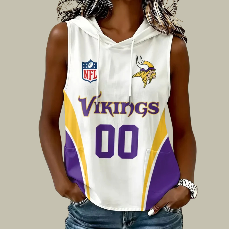 [SPECIAL OFFER] NEW CUSTOMIZED NFL05 MVK MINNESOTA VIKINGS WOMEN'S SLEEVELESS HOODED POCKET TANK TOP