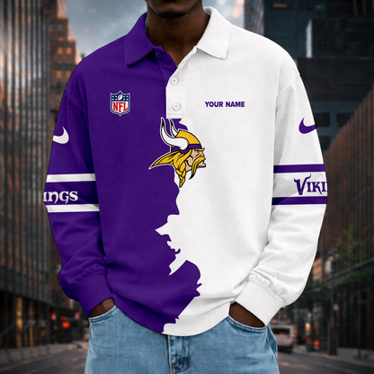 LIMITED EDITION - NEW CUSTOMIZED NFL05 MVK MN VIKINGS MEN LONG SLEEVE POLO