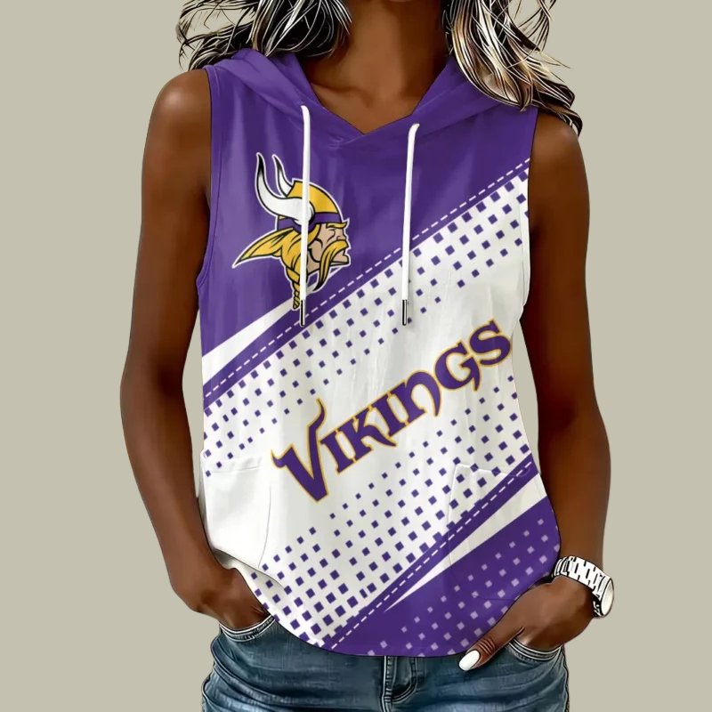 [SPECIAL OFFER] NEW CUSTOMIZED NFL05 MVK MINNESOTA VIKINGS WOMEN'S SLEEVELESS HOODED POCKET TANK TOP