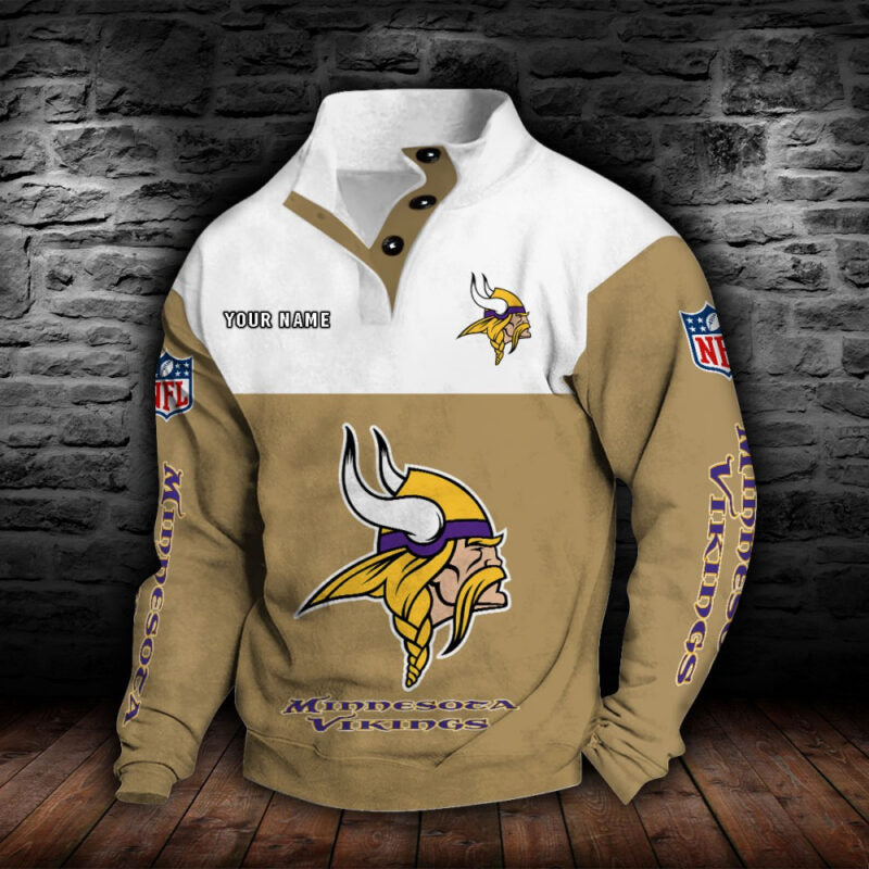LIMITED EDITION - NEW CUSTOMIZED NFL05 MVK MINNESOTA VIKINGS QUARTER-BUTTON STAND-COLLAR SWEATSHIRT