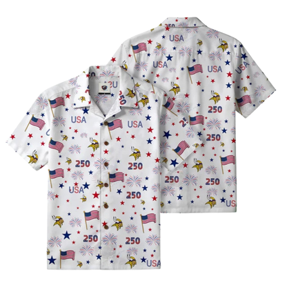 LIMITED EDITION - NEW CUSTOMIZED NFL05 MVK MINNESOTA VIKINGS PATRIOTIC 250 USA HAWAIIAN SHIRT