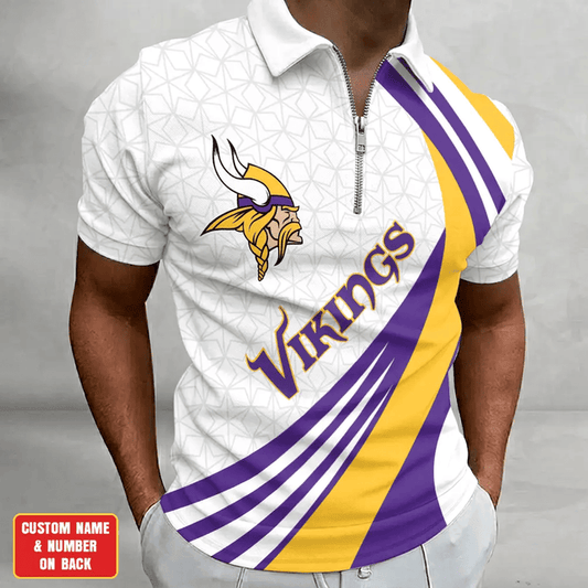 [SPECIAL OFFER] NEW CUSTOMIZED NFL05 MVK MINNESOTA VIKINGS ZIP POLO SHIRT